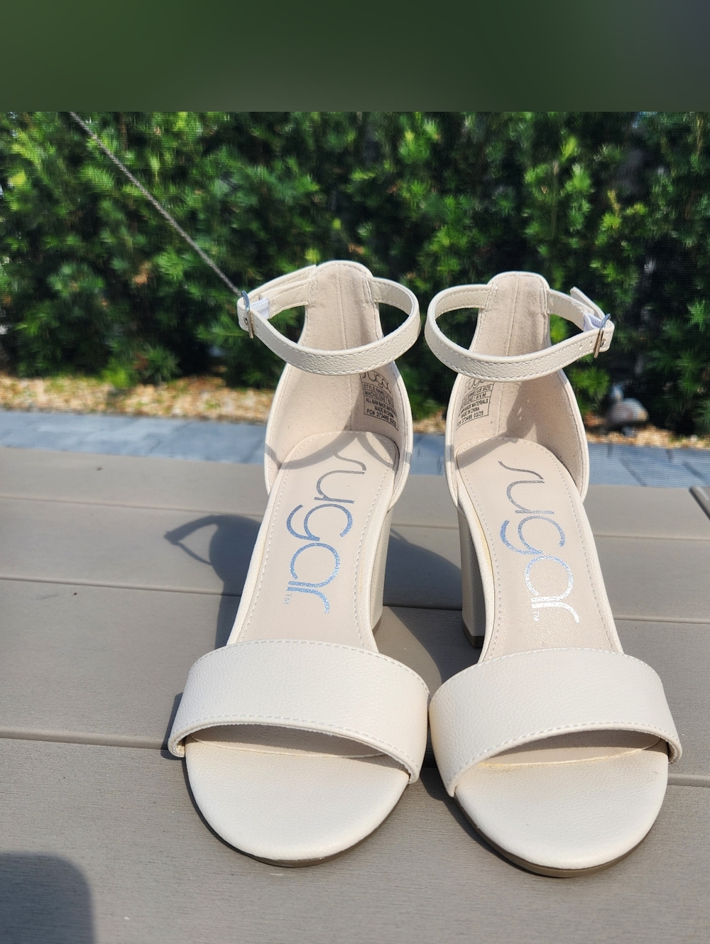 Sugar Beige Ankle-Strap Open-Toe Block Heel